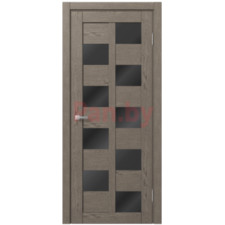 Межкомнатная дверь царговая экошпон МДФ Техно Профиль Dominika 407 Дуб каменно-серый (стекло черное)